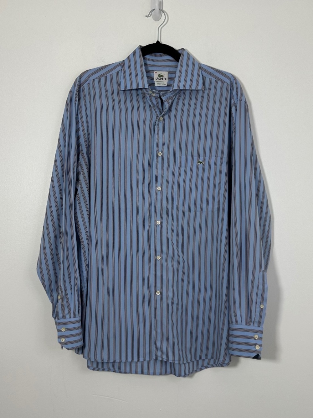 Lacoste Men's 44 Long-Sleeve Button-Down Dress Shirt Multicolored Striped Formal
